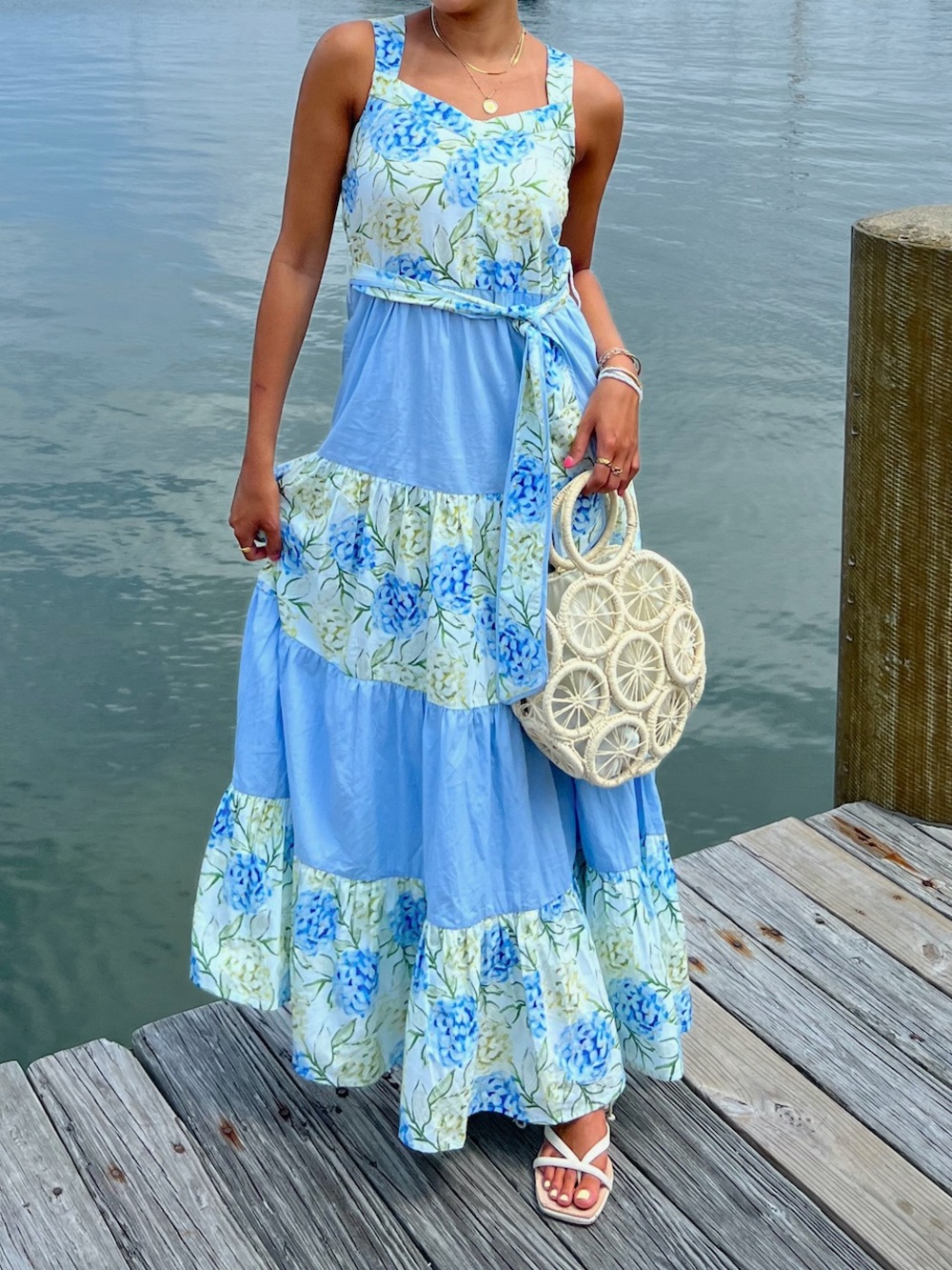 BEAU & RO x MARKEY The Nantucket Sara Maxi Dress Size XS Hydrangeas Blue